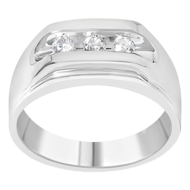 Men's .925 Sterling Silver 1/3 Cttw Diamond Channel Set 3 Stone Ring Band (I-J Color, I3 Clarity) - Ring - Size 10 For Sale