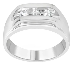 Men's .925 Sterling Silver 1/3 Cttw Diamond Channel Set 3 Stone Ring Band (I-J Color, I3 Clarity) - Ring - Size 10