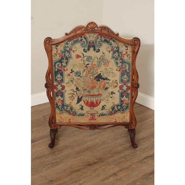 High Quality 19th Century Carved Walnut Fire Screen With Needlepoint