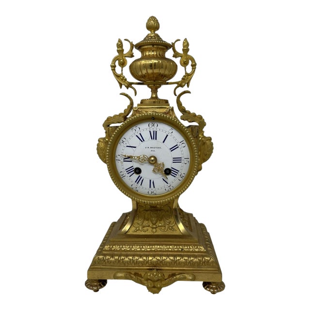 Antique French Ormolu Gilt Bronze Dore Mantle Clock Retailed by j.n. Masters For Sale