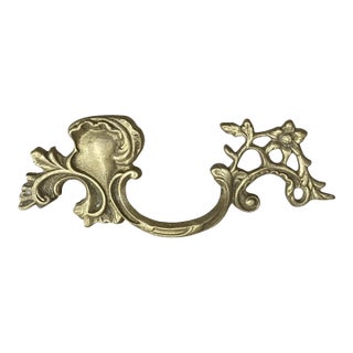 Antique French Provincial Style Floral Motif Metal Drawer Pull Solid Brass For Sale