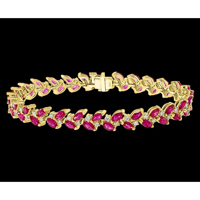12 Carat Natural Marquise Ruby and Diamond Tennis Bracelet 14 Karat Yellow Gold For Sale - Image 17 of 18