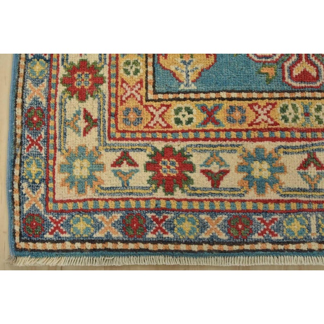 Blue Kazak Runner 2’9” X 6’6” Blue Wool Tribal Hand-Knotted Oriental Rug For Sale - Image 8 of 11