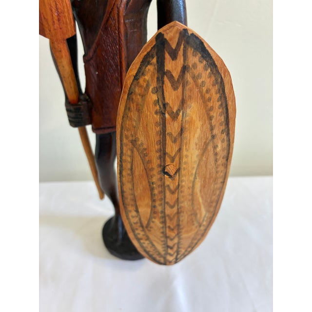 Vintage Hand-Carved Maasai Warrior Wood Sculpture For Sale - Image 4 of 10
