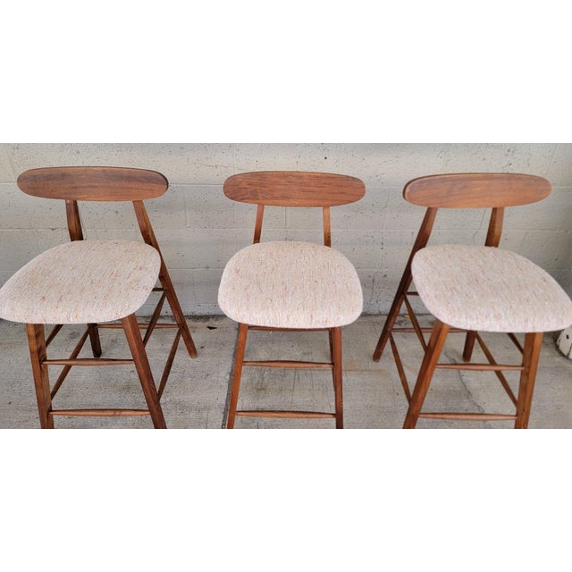 Brown Mid-Century Modern Counter Top Stools - Set 3 For Sale - Image 8 of 15