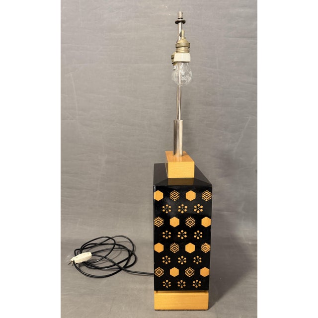 Lacquered Table Lamp with Geometric Decor, 1970s For Sale - Image 6 of 13