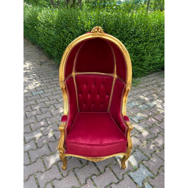 French Dark Red Tufted Throne Children Size Balloon Chair. Chairish