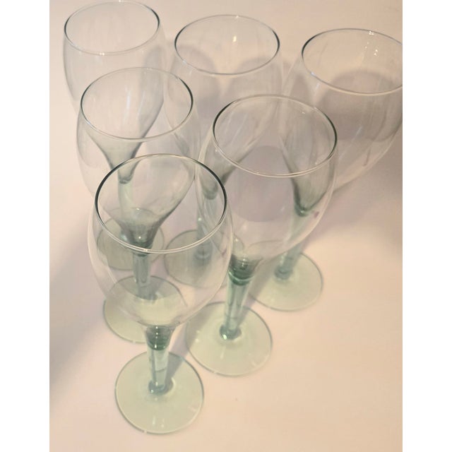Glass Vintage Sea Glass Green Goblets - Set of Six For Sale - Image 7 of 11
