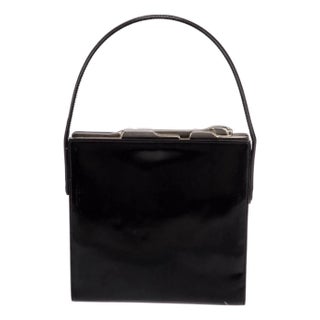 21st Century Cartier Panthère Panther Black Patent Leather Top Handle Handbag Shoulder Clasp For Sale