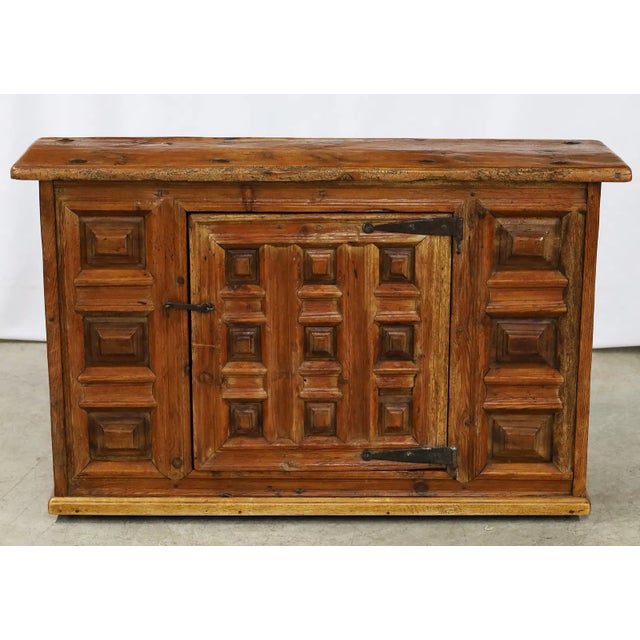 Spanish 18th-Century Spanish Carved Wood Sideboard With Hand-Forged Iron Hardware For Sale - Image 3 of 6