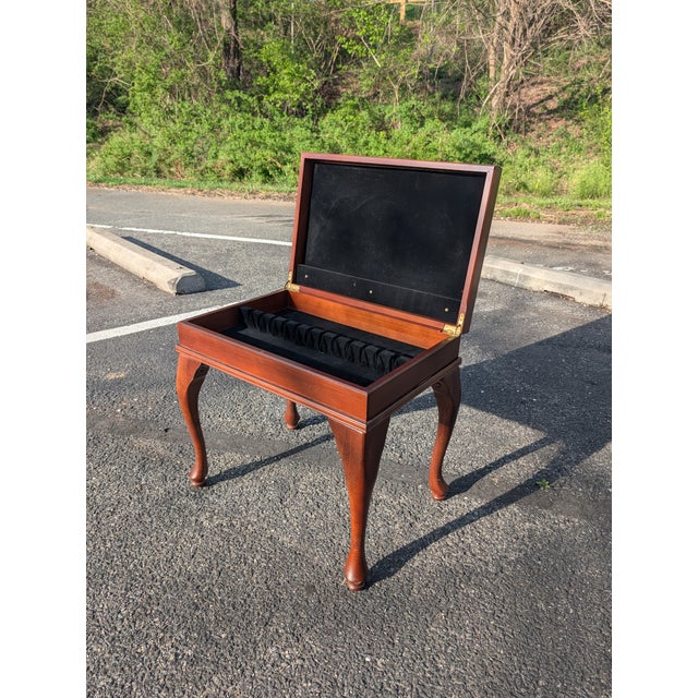 Wood Vintage Queen Anne Style Wood Cutlery Canteen Table With Cabriole Legs For Sale - Image 7 of 11