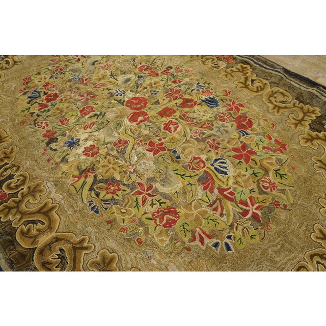 Antique American rug, measures: 6'10" x 10'0". Antique American Hooked Rug American Brown 1880s, Circa Date: 1880s. This...