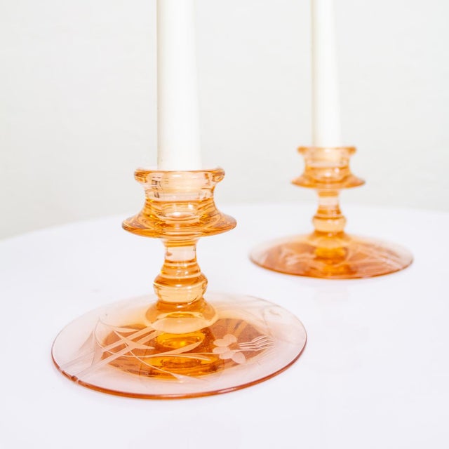Pink Depression Glass Candlesticks Candle Holders Chairish