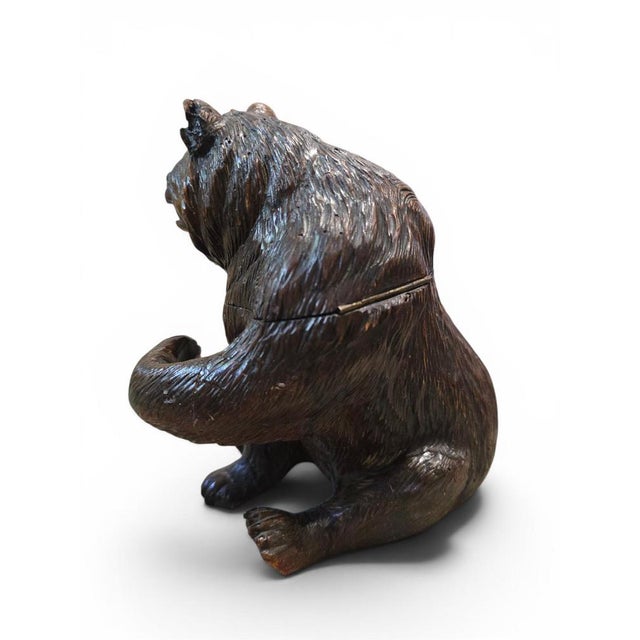 Antique Black Forest Carved Bear Inkwell with Glass Eyes and Original Glass, 1890 For Sale - Image 9 of 14