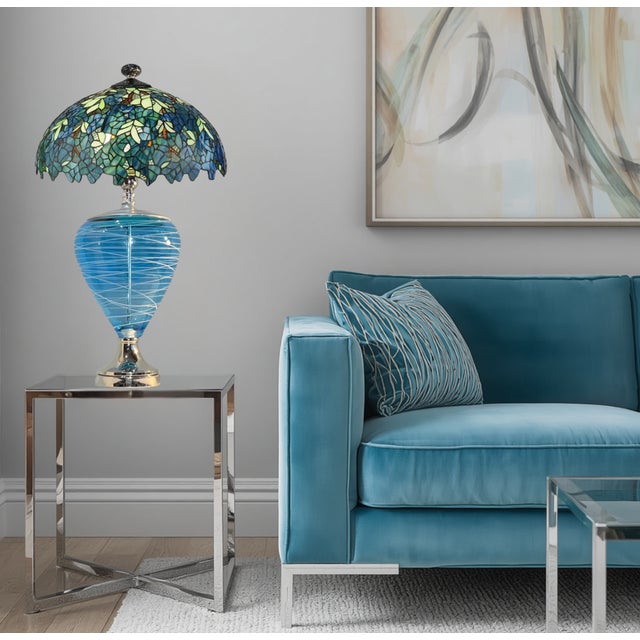 Art Glass Aqua Blue White Swirl Table Lamp For Sale - Image 17 of 18
