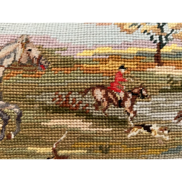English Vintage Fox Hunt Needlepoint Pillow For Sale - Image 3 of 5