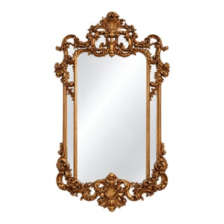 Ornate Baroque-Style Antique Gold Hand-Painted Wall Mirror For Sale