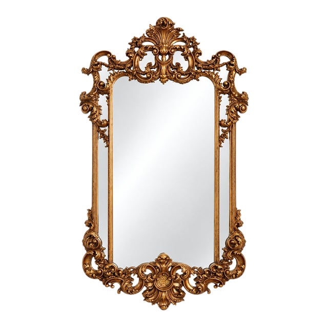 Ornate Baroque-Style Antique Gold Hand-Painted Wall Mirror For Sale