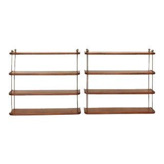 Antique Mahogany and Brass Shelves Regency Hanging Wall Shelves, Pair For Sale