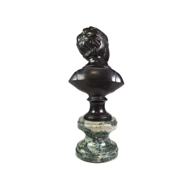 Metal Vintage Neoclassical Bronze Boy and Girl Bust on Marble Base Figurines- A Pair For Sale - Image 7 of 15