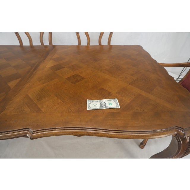 Country French Parquetry Top Table 6 Dining Chairs 2X22" Extension Board Leafs For Sale - Image 14 of 17