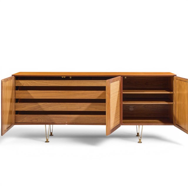 Gio Ponti for Singer & Sons Model 2184 Mid Century Walnut, Cane and Brass Credenza For Sale In Chicago - Image 6 of 11