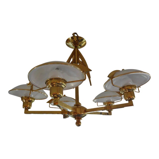 1960's Italian Mid-Century Modern Stilnovo Style Brass Chandelier For Sale