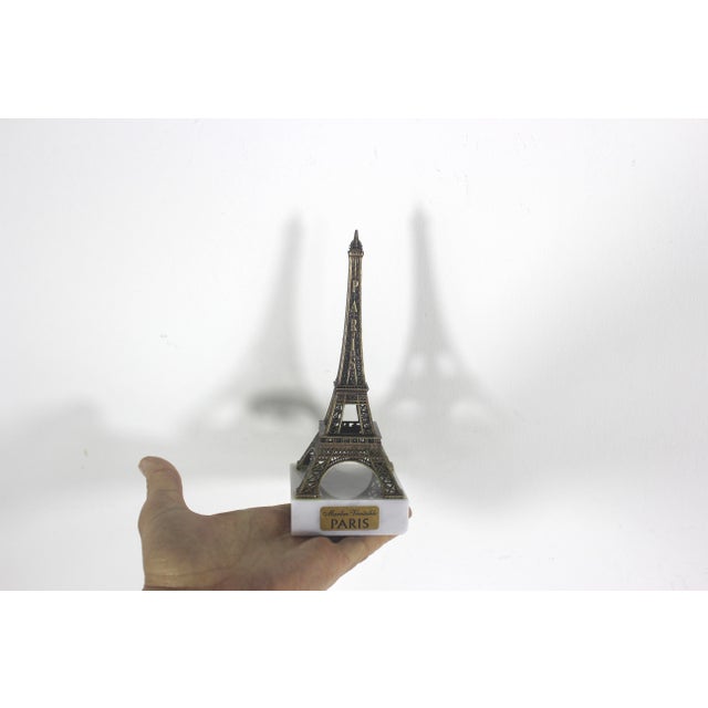 Vintage Eiffel Tower, Small Gold Brass and Marble Souvenir of Paris France For Sale - Image 9 of 9