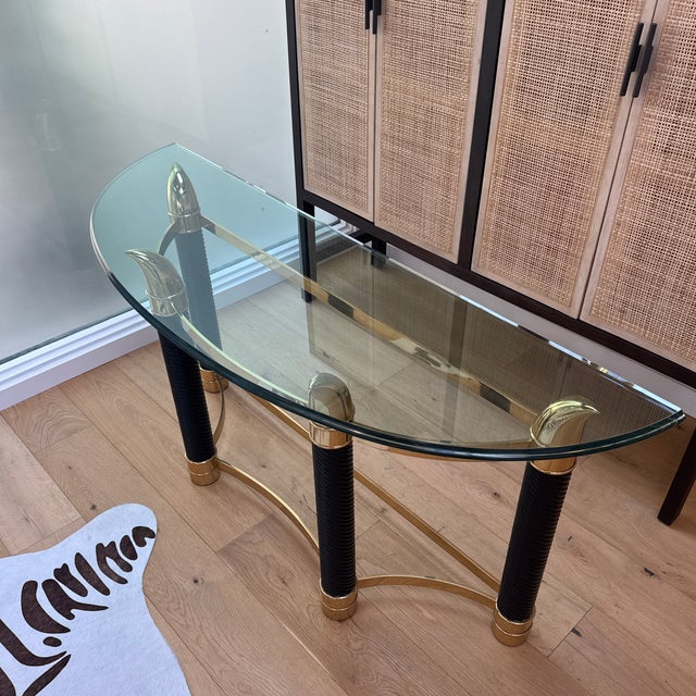 Modern 1970s Italian Brass and Glass Console Table With Faux Rope and Tusk Detail Attributed to Renato Zevi For Sale - Image 3 of 12