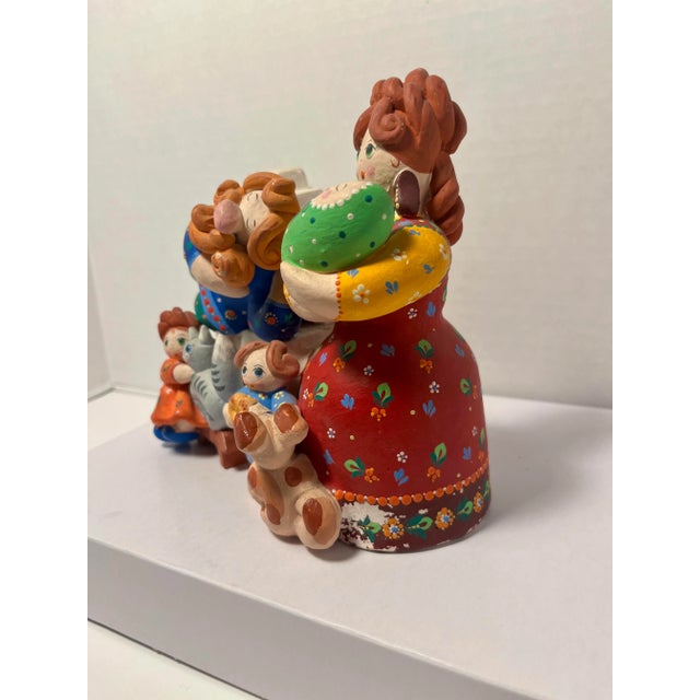 Folk Art Vintage Ussr Dymkovo Colorful Folk Art Pottery Clay Figurine Signed "Rogova" For Sale - Image 3 of 9
