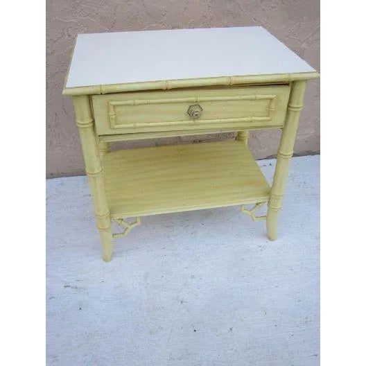 1970s Hollywood Regency Style Allegro One Drawer Yellow Wood Nightstand For Sale - Image 5 of 13