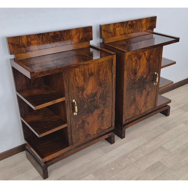 Brown Vintage Art Deco Bedside Tables, 1920, Set of 2 For Sale - Image 8 of 18