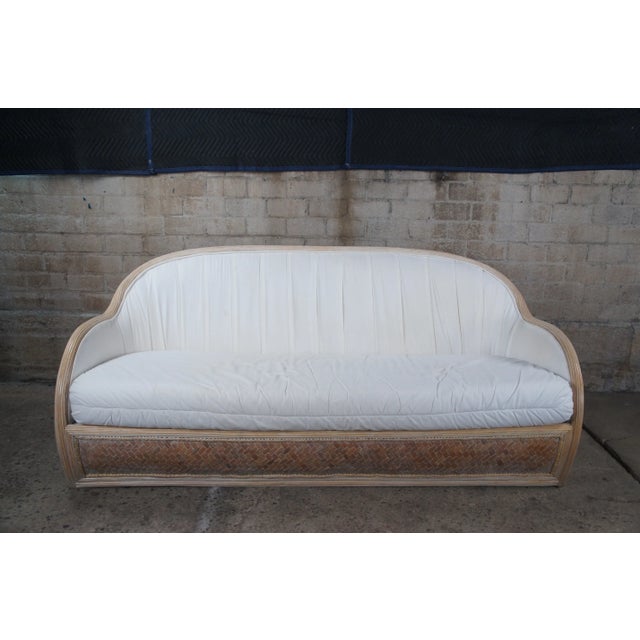 Mid 20th Century Mid Century Modern Bohemian Rattan & Split Reed Barrel Back Sofas- Set of 2 For Sale - Image 9 of 13