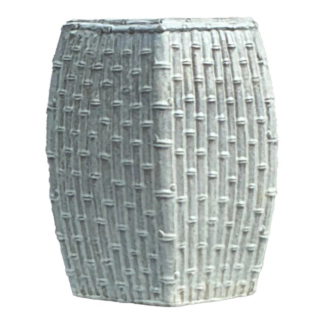 Vintage Coastal Glazed Ceramic Bamboo Low Stool For Sale