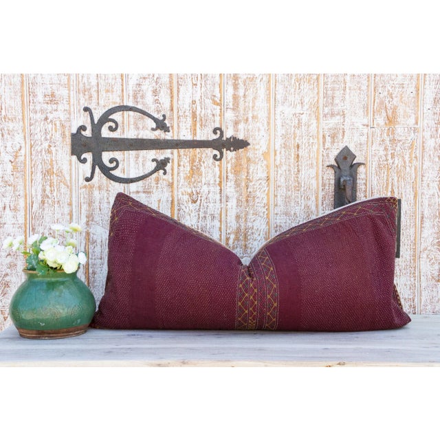 Maroon Rasbhari Sindh Sami Quilt Lumbar Pillow For Sale - Image 8 of 9