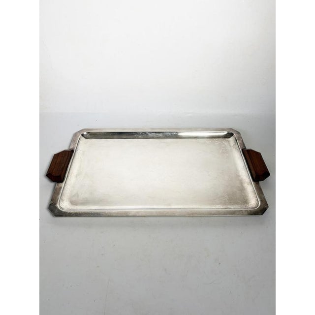 Art Deco Silver-Plated Metal and Wood Tray, France, 1910s For Sale - Image 3 of 9