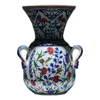 Handmade Ceramic Kandil Vase (50cm) Classic White Triple Handled Floor & Table Decor For Sale