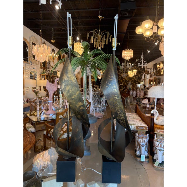 Brutalist Pair Harry Balmer & Harold Weiss for Laurel Ribbon Brutalist Table Lamps For Sale - Image 3 of 12