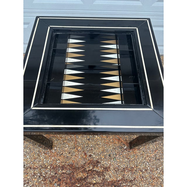 Mid to Late Twentieth Century Deep Black Lacquered 36” Parsons Style Game Table With Chess / Checkers and Backgammon Removable Top For Sale - Image 4 of 9