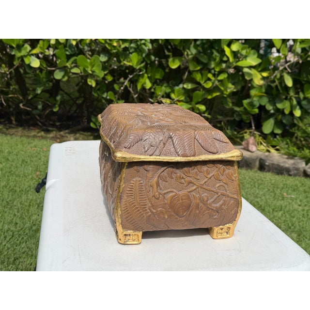 Late 20th Century Vintage Carved Tropical Foliage & Animal Motif Box For Sale - Image 5 of 10
