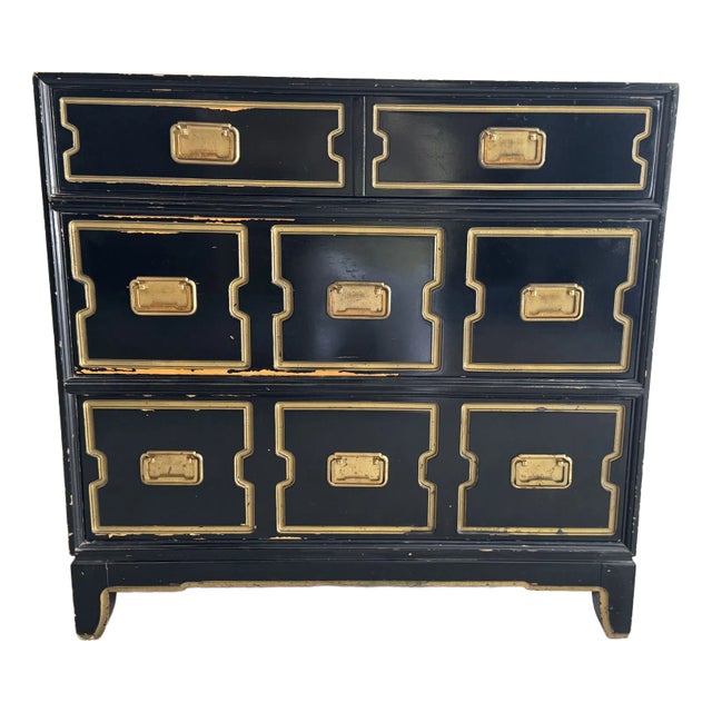 1950s Vintage Black and Gold Dorothy Draper Style Chest of Drawers For Sale