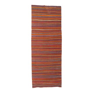 Vintage Decorative Striped Kilim Rug - 4`3" X 11`6" For Sale