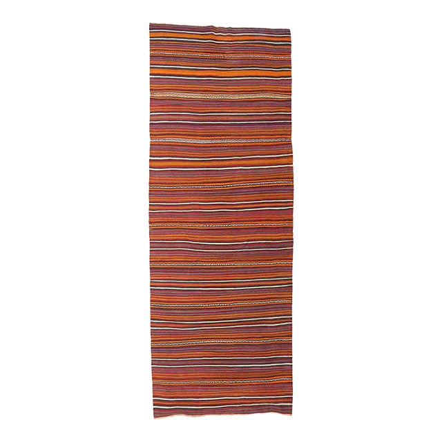 Vintage Decorative Striped Kilim Rug - 4`3" X 11`6" For Sale