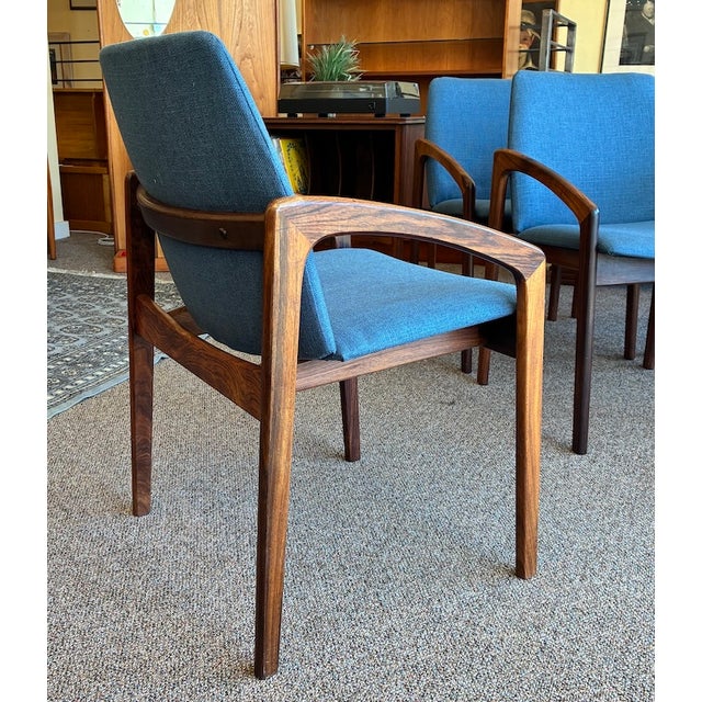 Cornflower Blue Set of Six Mid Century Danish Modern Rosewood & Upholstered Dining Chairs by Kai Kristiansen for Ks Mobler , Denmark c.1960 For Sale - Image 8 of 8