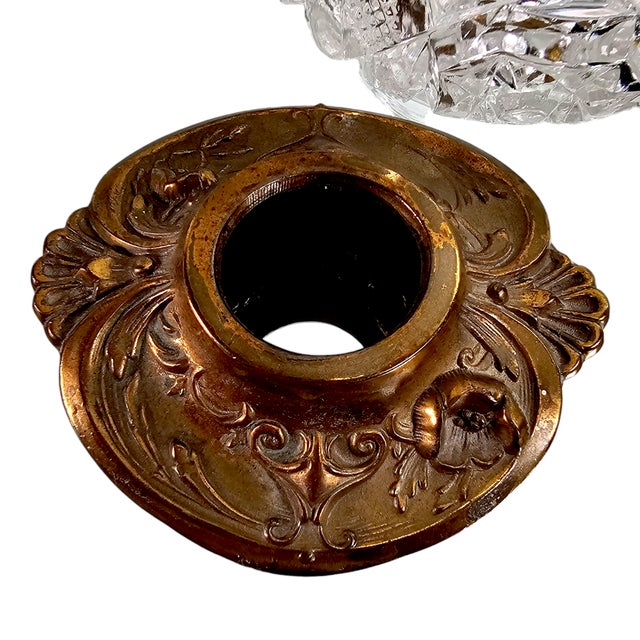 Crystal Glass & Gilded Copper Lid Dresser Jar Matched Pair 4.5" For Sale In San Francisco - Image 6 of 9