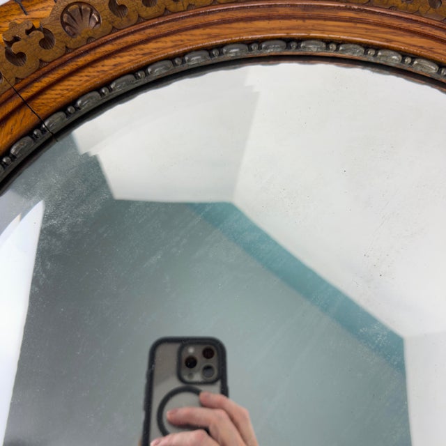 Victorian Hand Carved Round Oak Mirror For Sale - Image 10 of 13