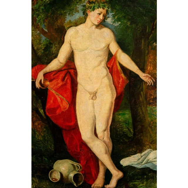A finely executed 19th century European School oil on canvas depicting Bacchus (Dionysus), the classical god of wine,...