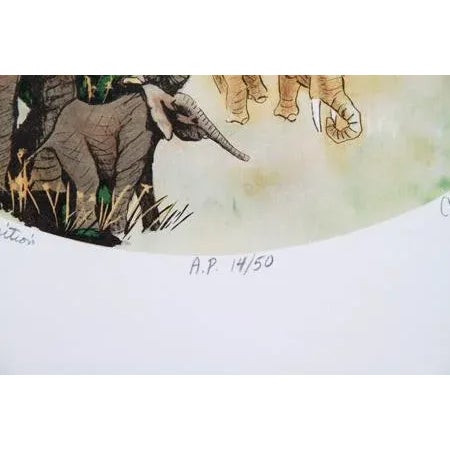 Figurative 1980s "Elephant Composition" Lithograph by Caroline Schultz For Sale - Image 3 of 5