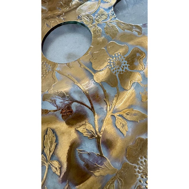 Vintage Mid-Century Modern Glass Artist Palette Serving Platter Gold Gilt Floral Tray For Sale - Image 4 of 9