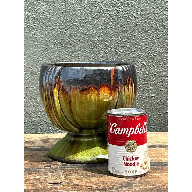 Vintage Drip Glaze Ceramic Pedestal Bowl For Sale - Image 4 of 12